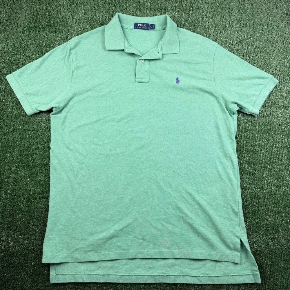 Polo Ralph Lauren Mens Large Mint Green Short Sleeve Pique Polo Purple Pony